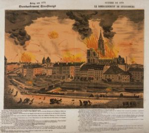 Fig. 3: le bombardement de Strasbourg, lithographie de Ch. Kreyder, 1871 © BnF-Gallica 